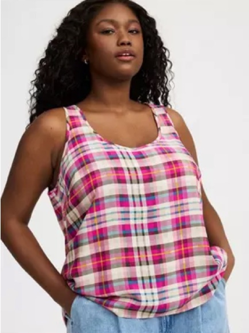 Torrid Washable Challis Hi Low Tank Pink Plaid Size 4X NEW